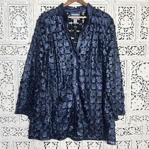 Stillman Studio Navy Blue Metallic Soft Lamb Leather Flower Cutout Mesh Jacket